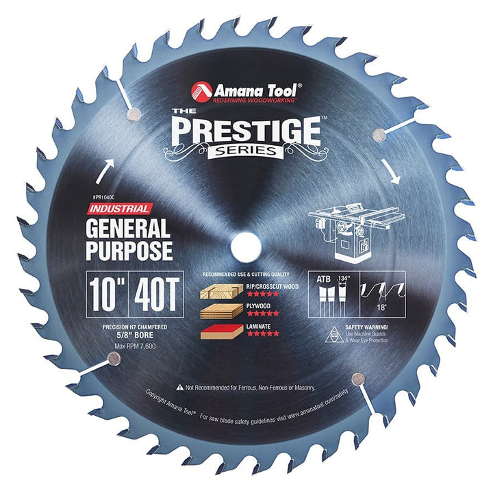 Amana Tool. Prestige General Purpose Blade Electro-Blu - 10" Dia 40T ATB- 18° - 5⁄8 Bore | PR1040C 