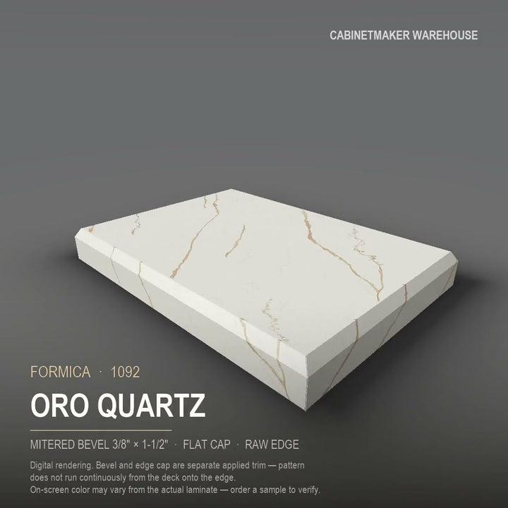 Formica Oro Quartz 1092 laminate on a countertop with a mitered bevel edge