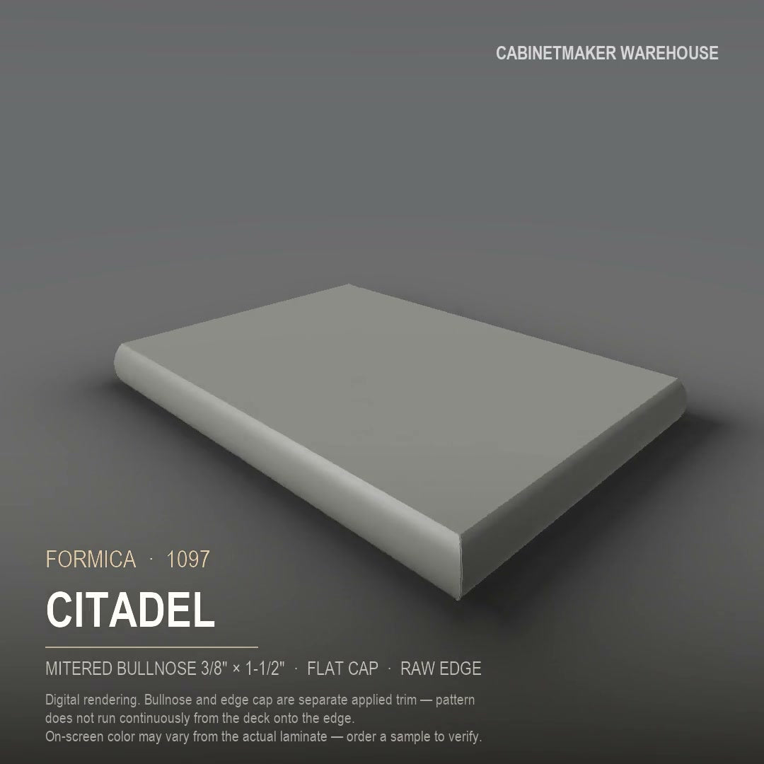 Formica Citadel 1097 laminate on a countertop with a mitered bullnose edge