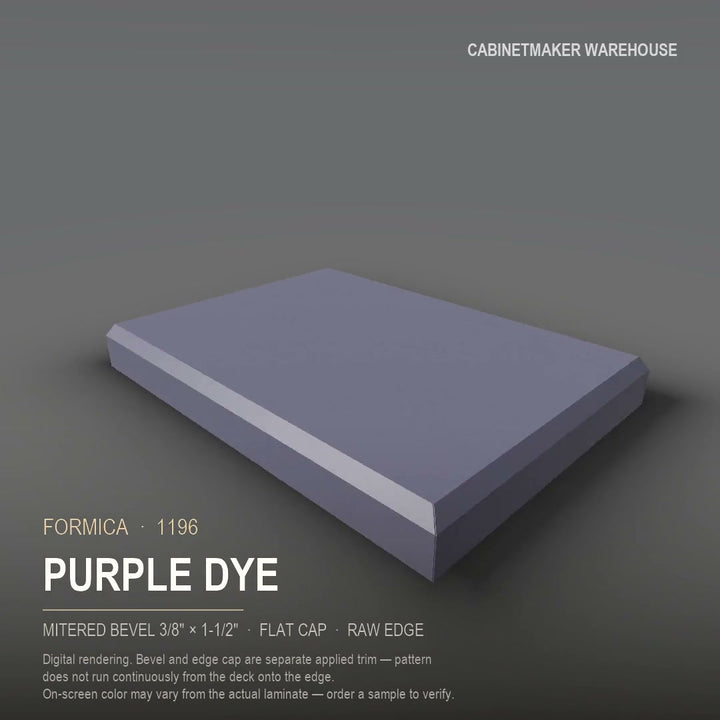 Formica Purple Dye 1196 laminate on a countertop with a mitered bevel edge