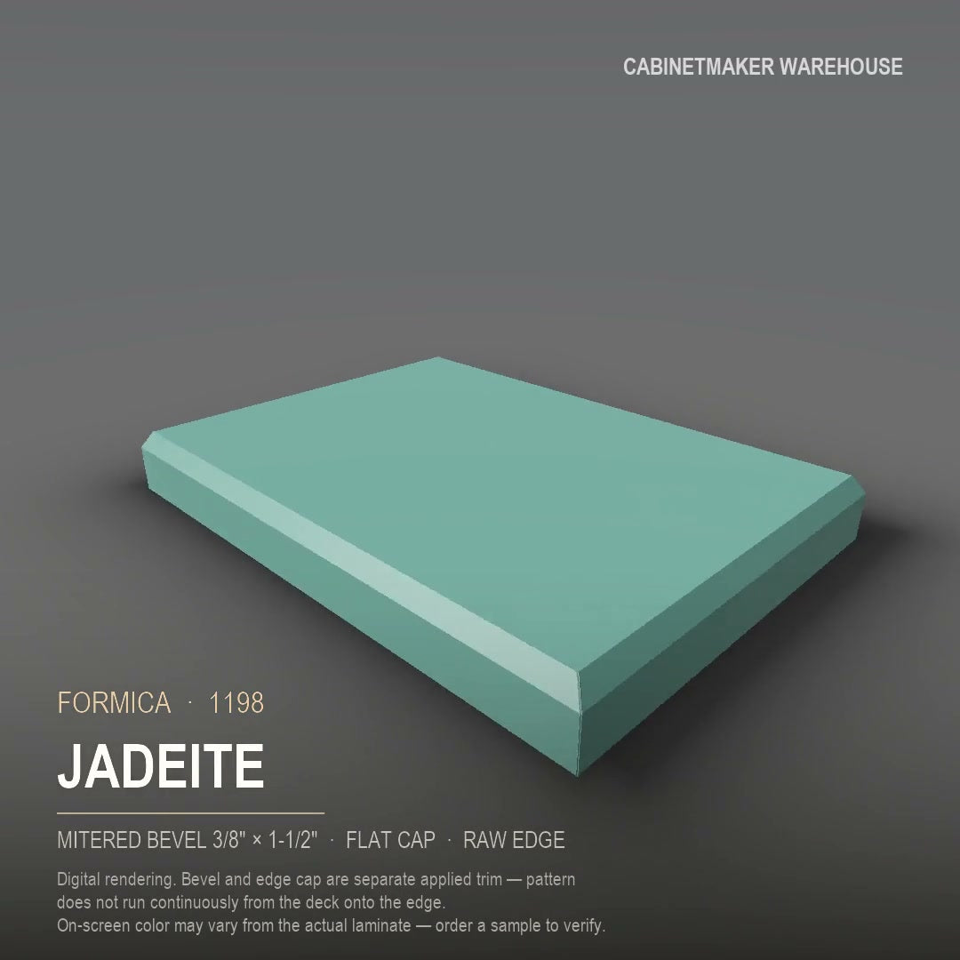 Formica Jadeite 1198 laminate on a countertop with a mitered bevel edge