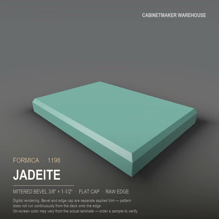 Formica Jadeite 1198 laminate on a countertop with a mitered bevel edge