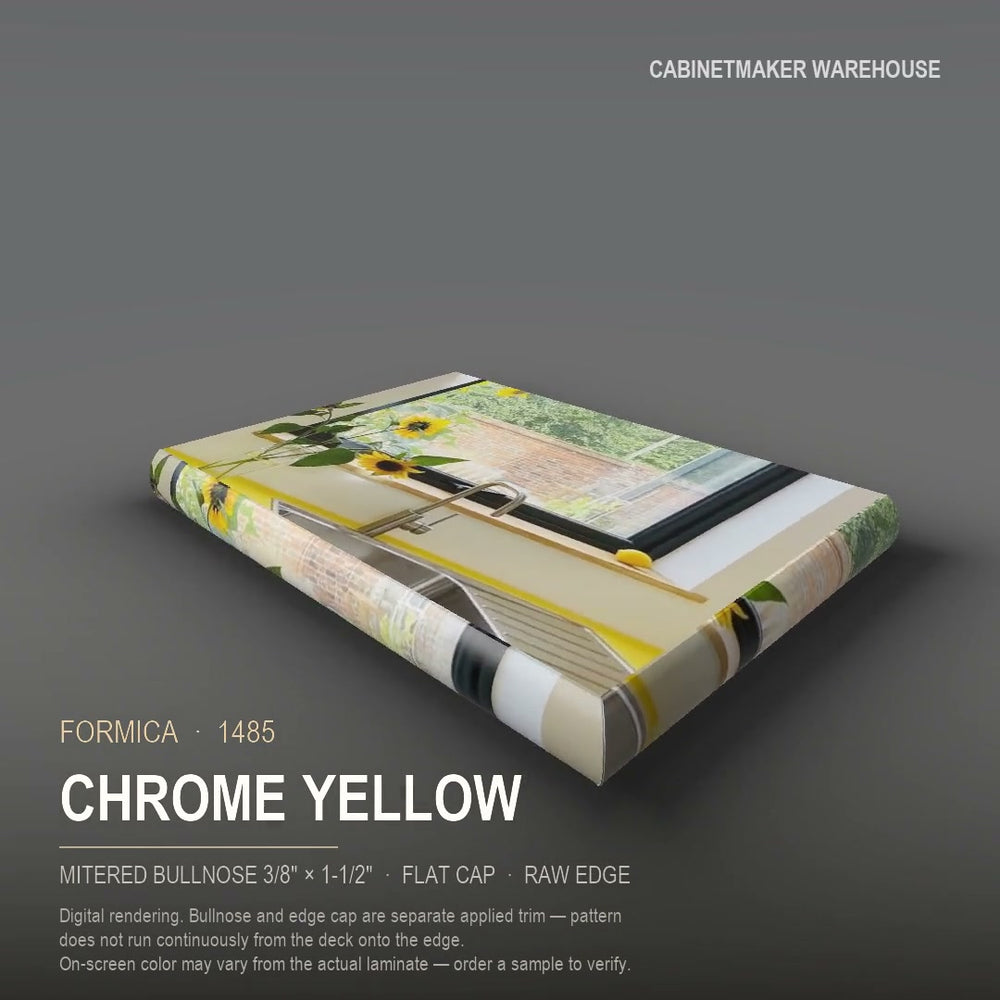 Formica Chrome Yellow 1485 laminate on a countertop with a mitered bullnose edge