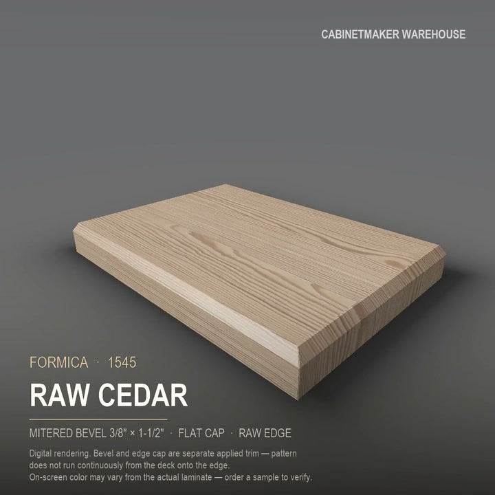 Formica Raw Cedar 1545 laminate on a countertop with a mitered bevel edge