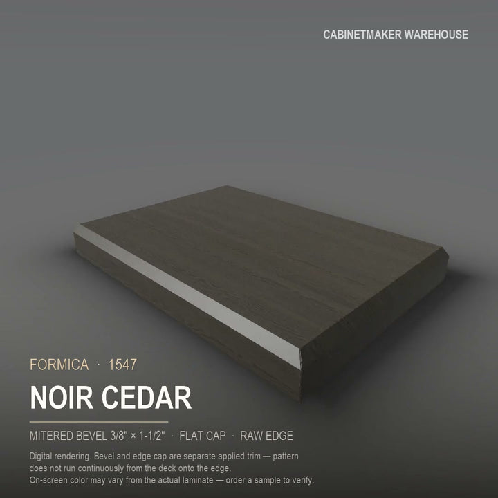 Formica Noir Cedar 1547 laminate on a countertop with a mitered bevel edge