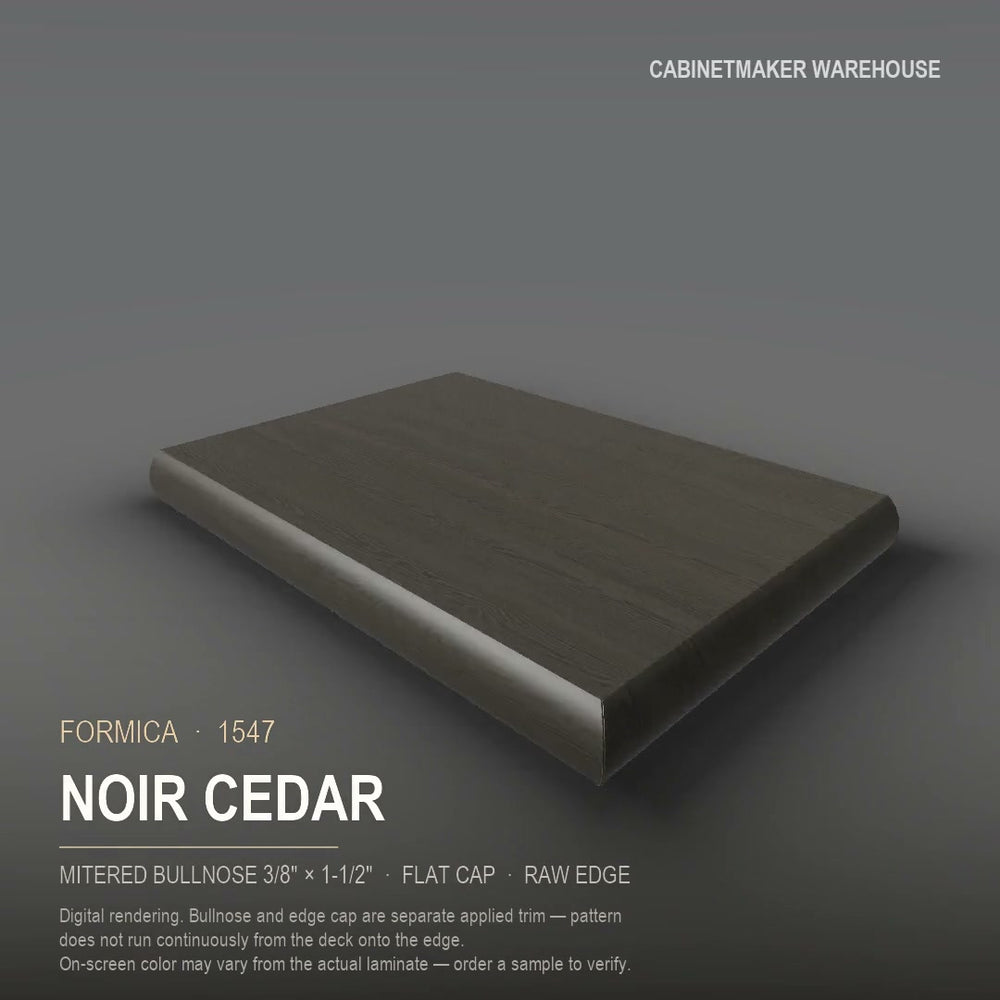 Formica Noir Cedar 1547 laminate on a countertop with a mitered bullnose edge