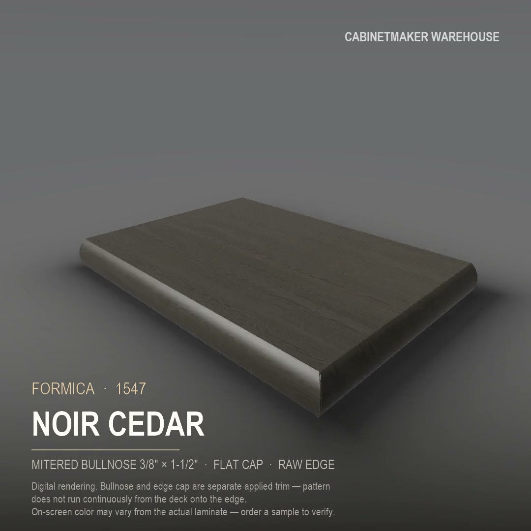 Formica Noir Cedar 1547 laminate on a countertop with a mitered bullnose edge