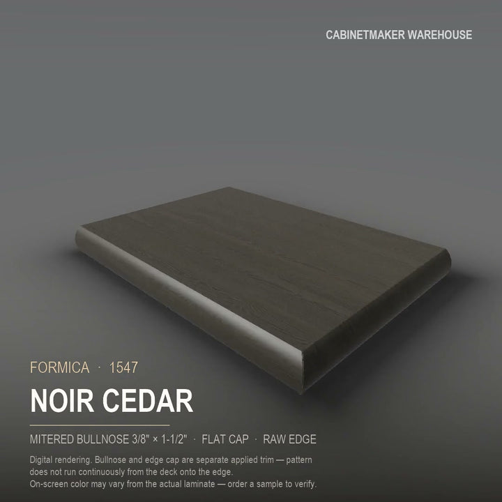 Formica Noir Cedar 1547 laminate on a countertop with a mitered bullnose edge
