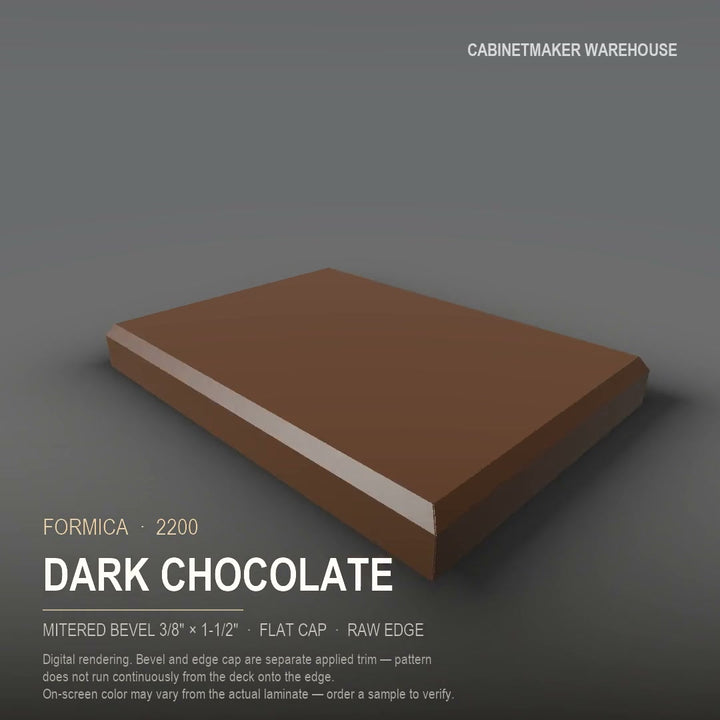 Formica Dark Chocolate 2200 laminate on a countertop with a mitered bevel edge