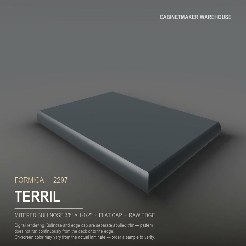 Formica Terril 2297 laminate on a countertop with a mitered bullnose edge