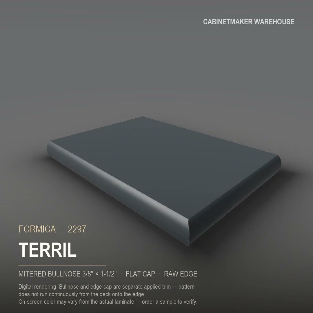Formica Terril 2297 laminate on a countertop with a mitered bullnose edge