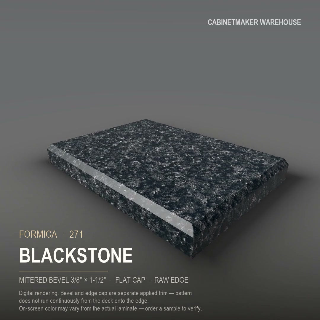 Formica Blackstone 271 laminate on a countertop with a mitered bevel edge