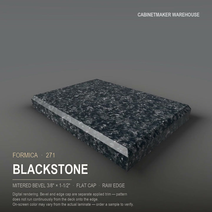 Formica Blackstone 271 laminate on a countertop with a mitered bevel edge