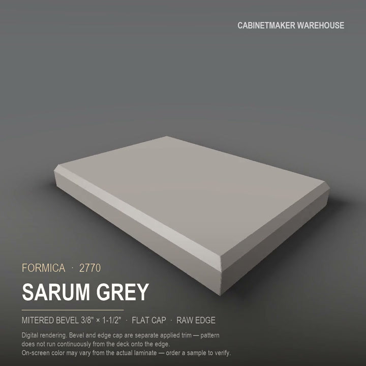 Formica Sarum Grey 2770 laminate on a countertop with a mitered bevel edge
