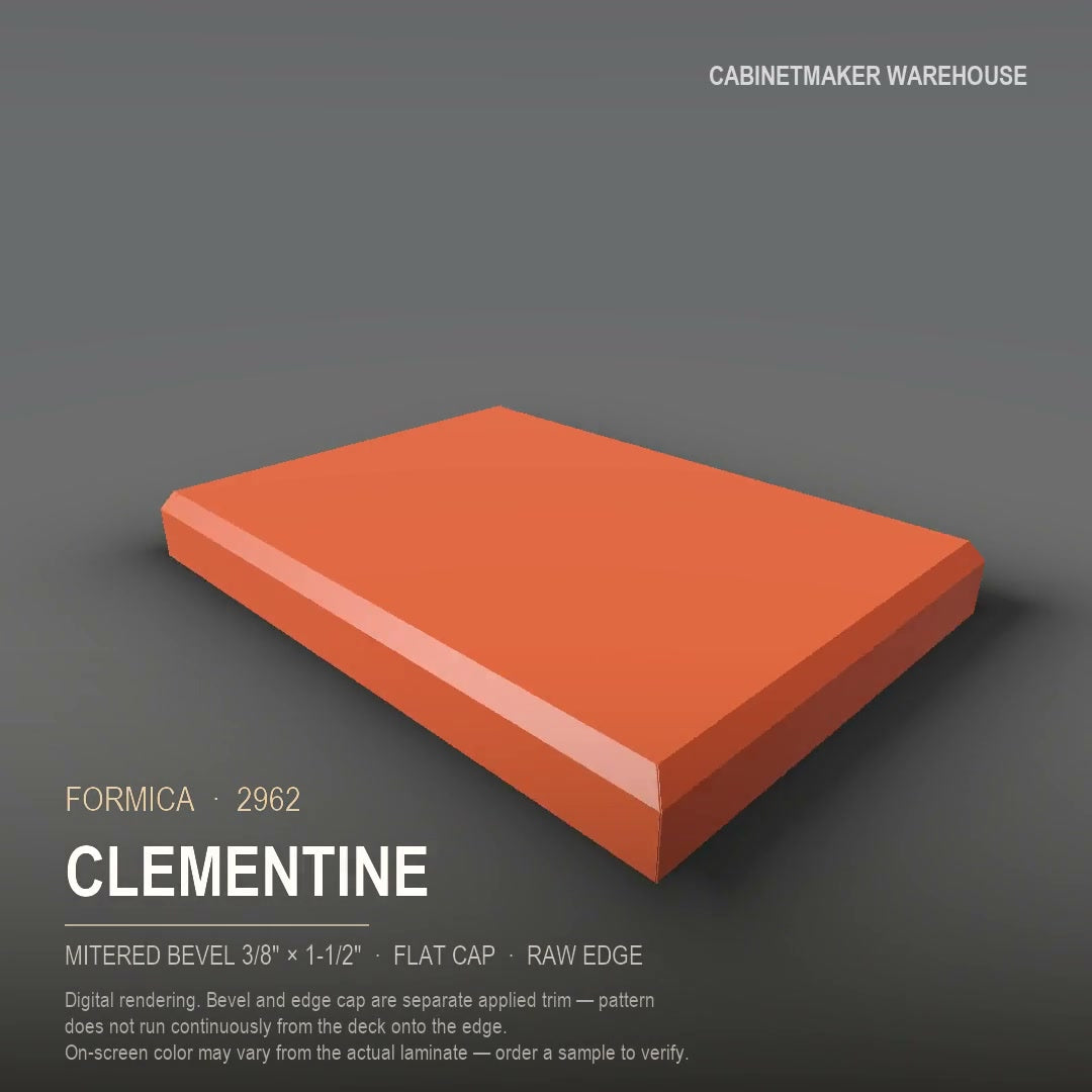 Formica Clementine 2962 laminate on a countertop with a mitered bevel edge