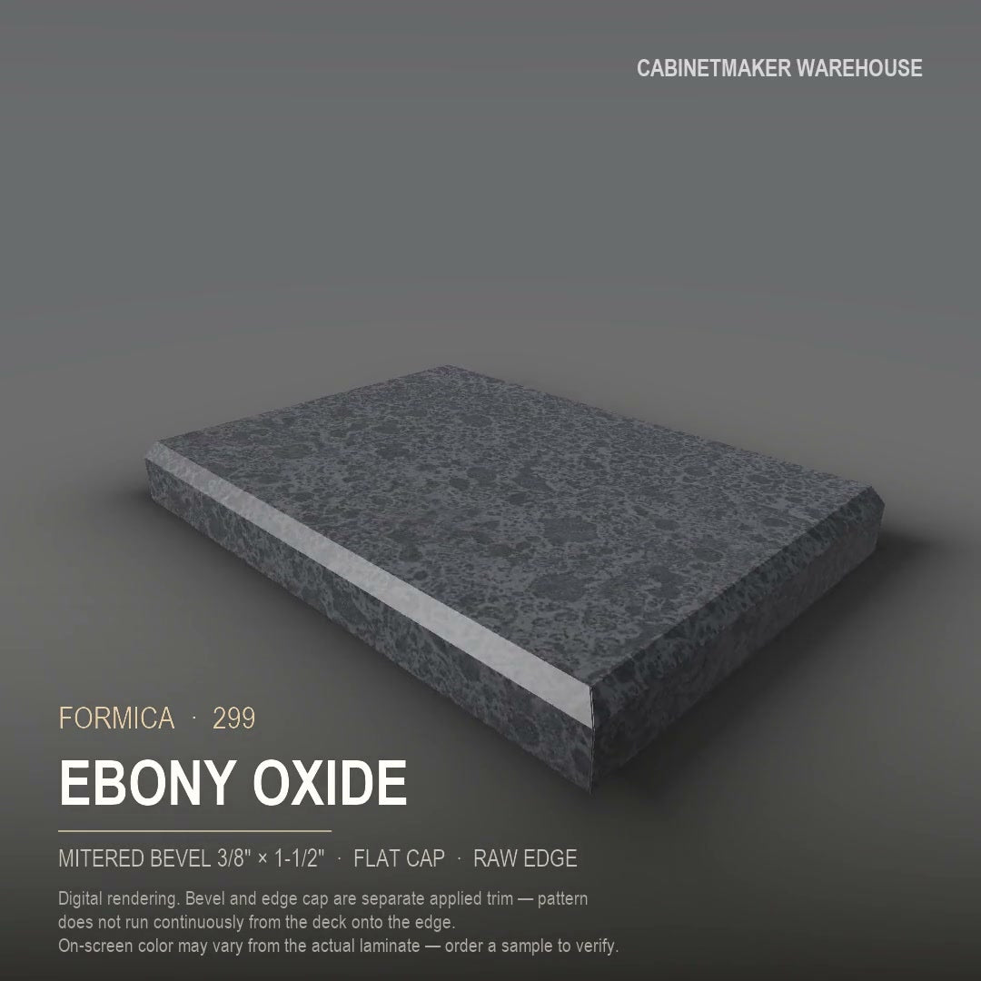 Formica Ebony Oxide 299 laminate on a countertop with a mitered bevel edge