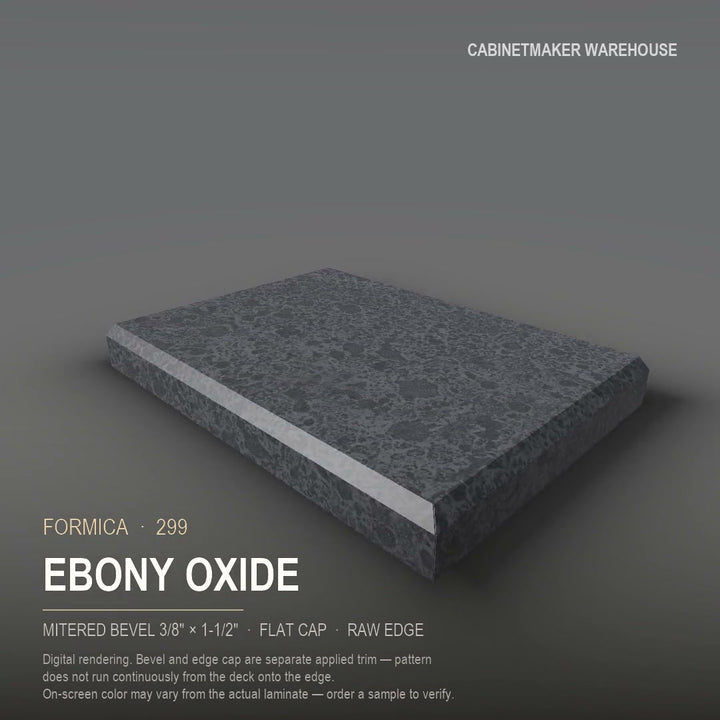 Formica Ebony Oxide 299 laminate on a countertop with a mitered bevel edge