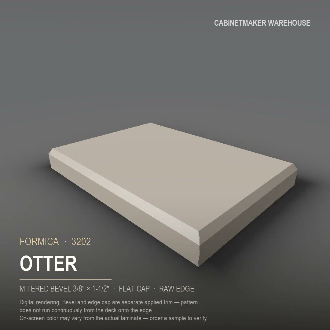 Formica Otter 3202 laminate on a countertop with a mitered bevel edge