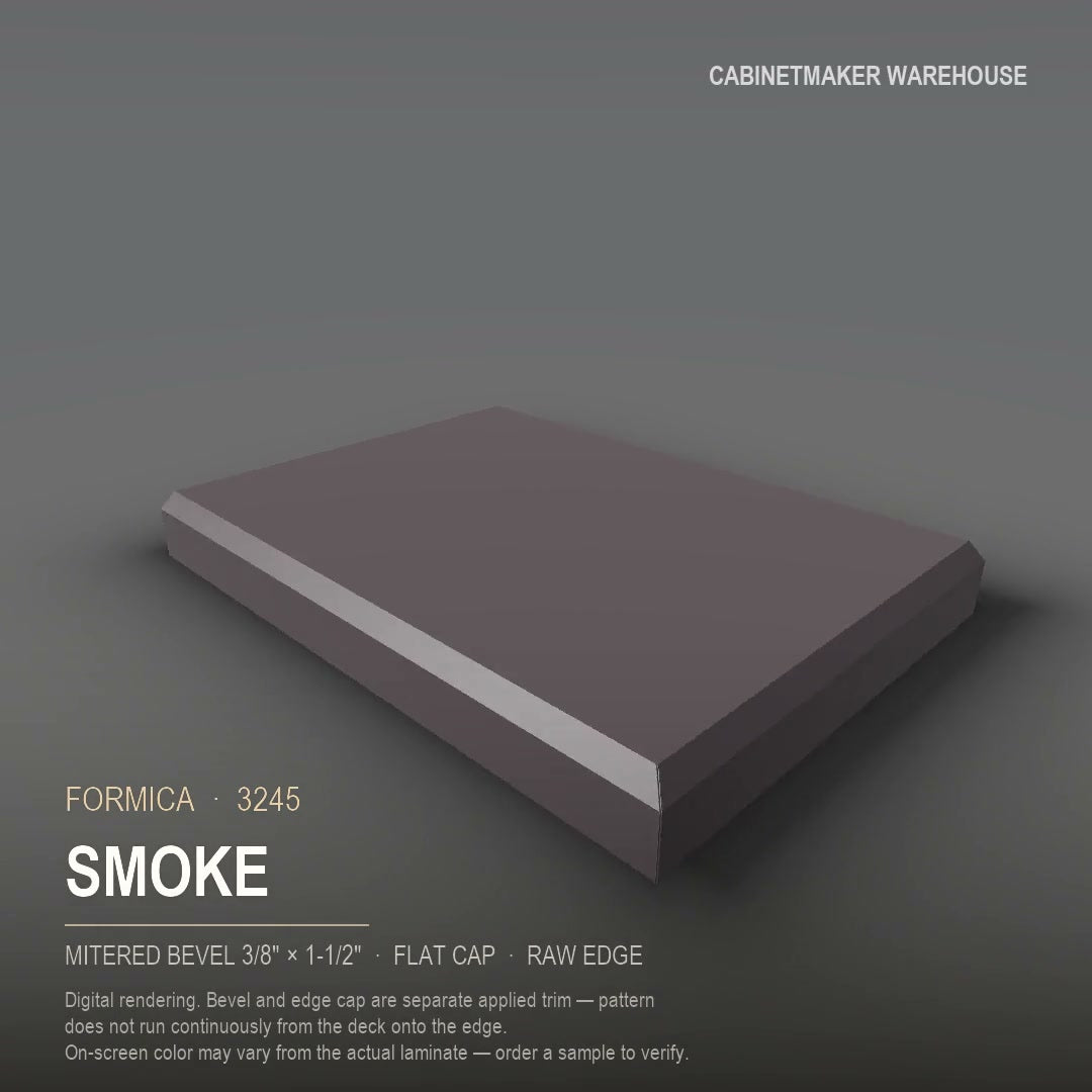 Formica Smoke 3245 laminate on a countertop with a mitered bevel edge