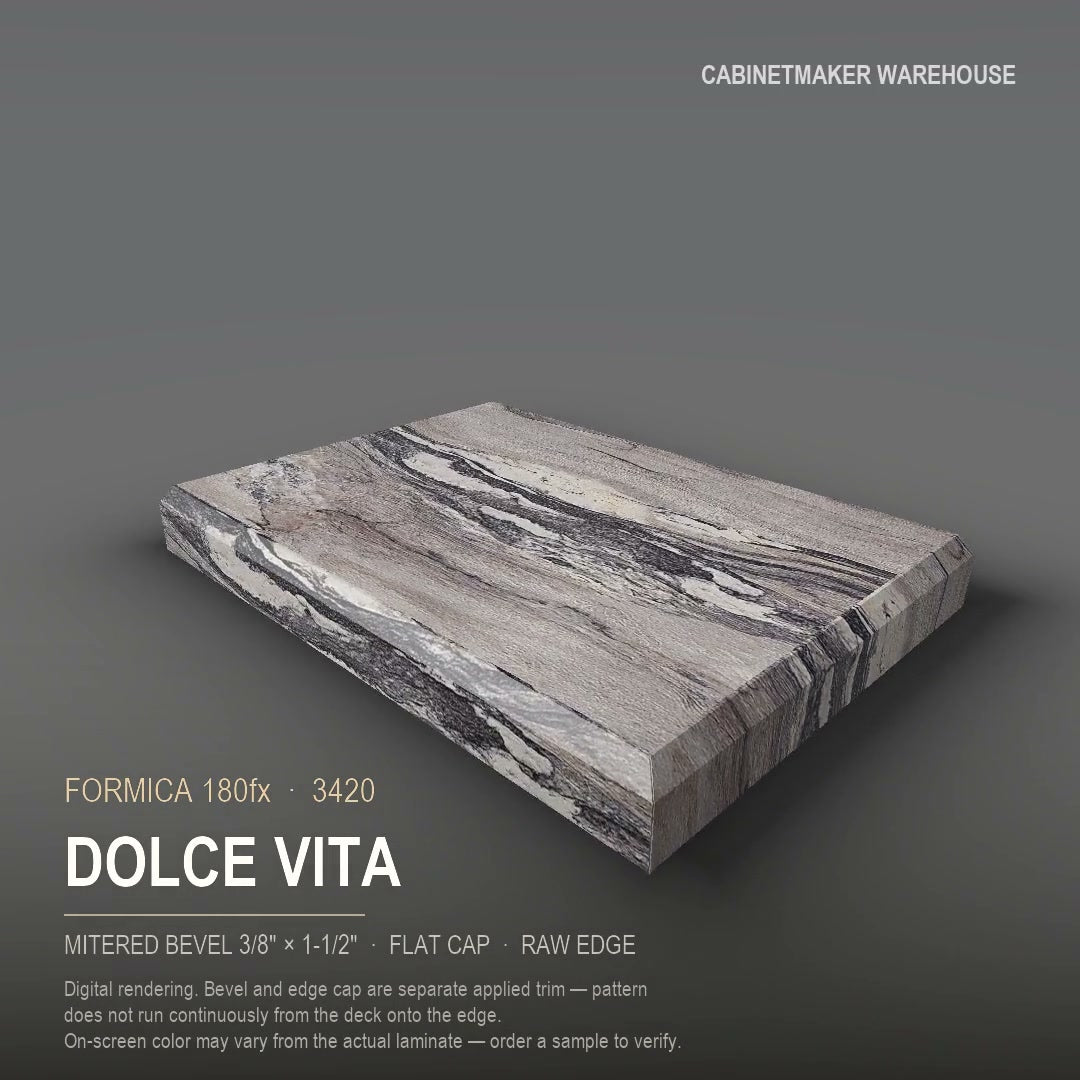 Formica Dolce Vita 3420 laminate on a countertop with a mitered bevel edge