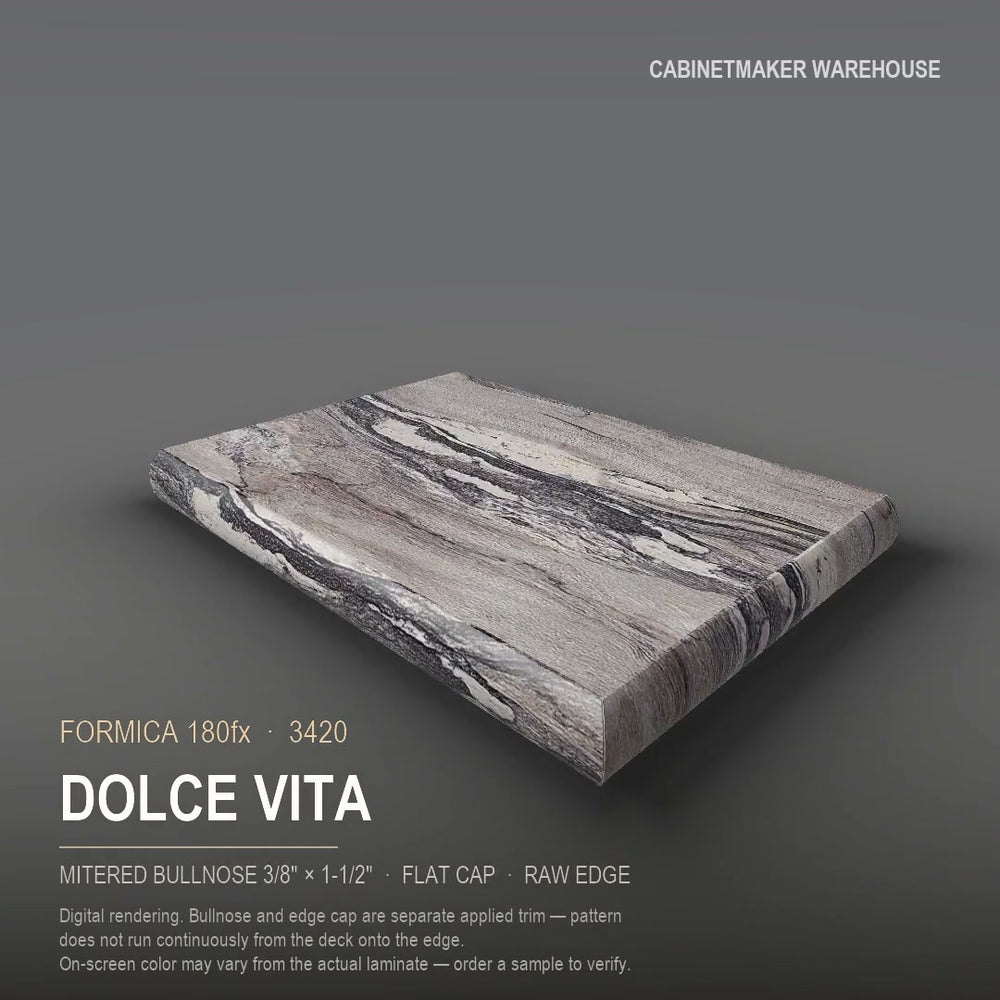 Formica Dolce Vita 3420 laminate on a countertop with a mitered bullnose edge