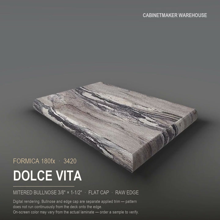 Formica Dolce Vita 3420 laminate on a countertop with a mitered bullnose edge