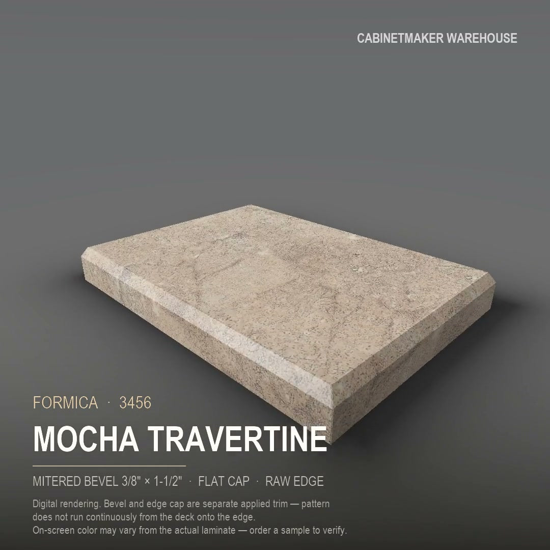 Formica Mocha Travertine 3456 laminate on a countertop with a mitered bevel edge