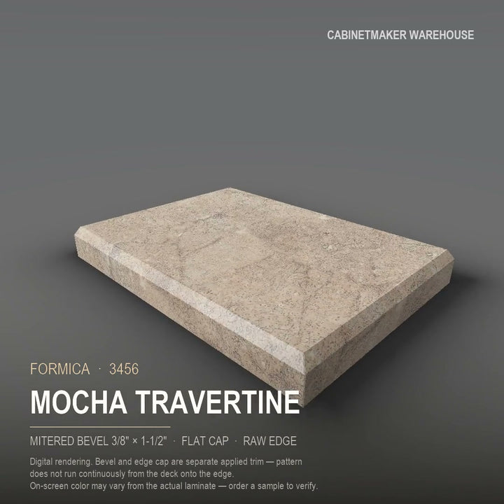 Formica Mocha Travertine 3456 laminate on a countertop with a mitered bevel edge