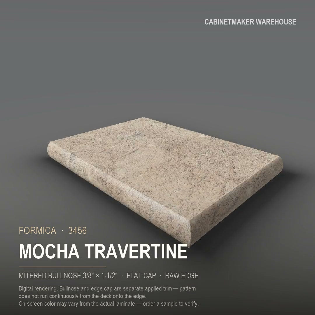 Formica Mocha Travertine 3456 laminate on a countertop with a mitered bullnose edge