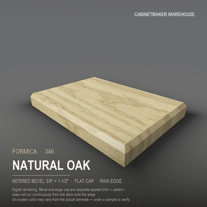 Formica Natural Oak 346 laminate on a countertop with a mitered bevel edge