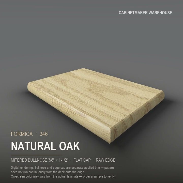 Formica Natural Oak 346 laminate on a countertop with a mitered bullnose edge