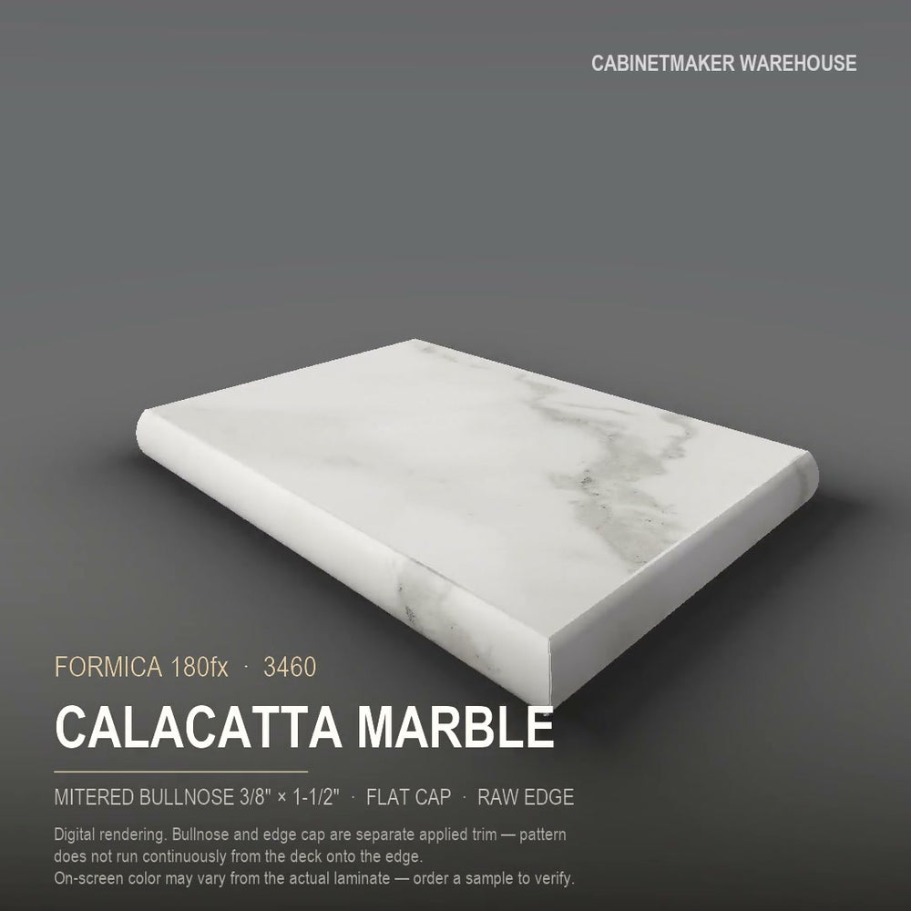 Formica Calacatta Marble 3460 laminate on a countertop with a mitered bullnose edge