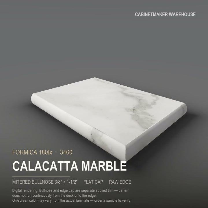 Formica Calacatta Marble 3460 laminate on a countertop with a mitered bullnose edge