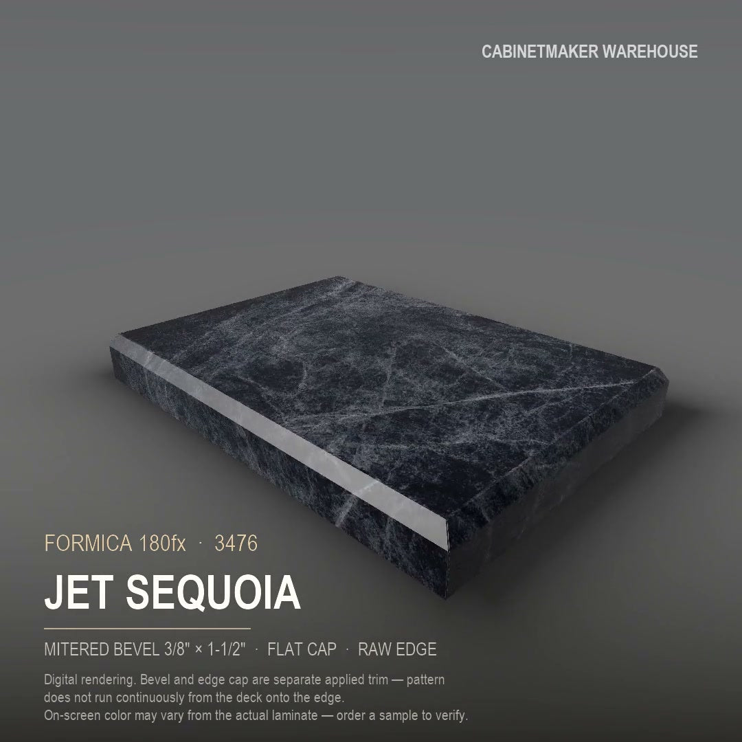 Formica Jet Sequoia 3476 laminate on a countertop with a mitered bevel edge