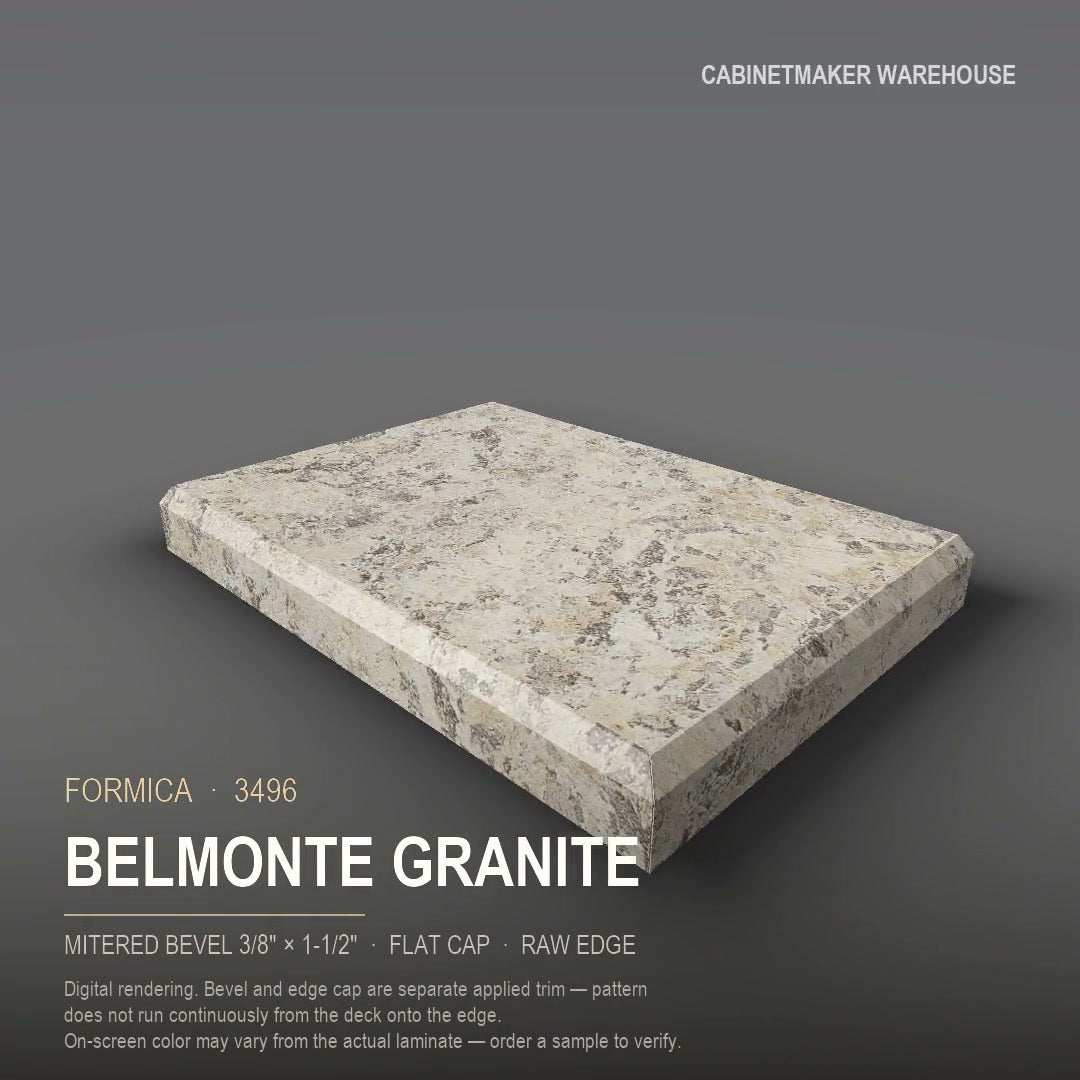Formica Belmonte Granite 3496 laminate on a countertop with a mitered bevel edge