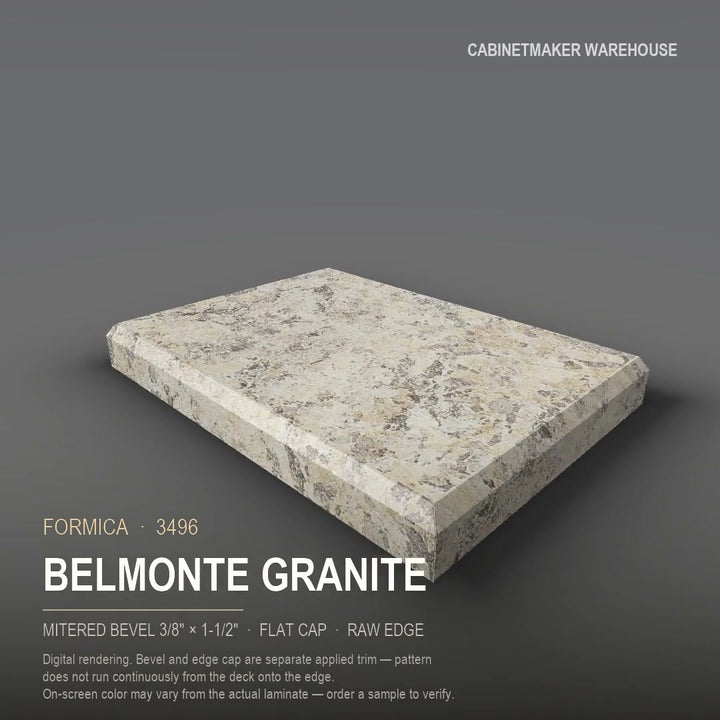Formica Belmonte Granite 3496 laminate on a countertop with a mitered bevel edge