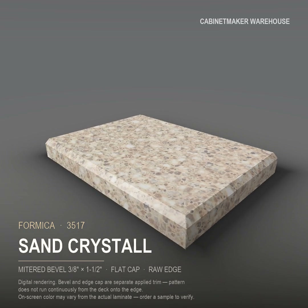 Formica Sand Crystall 3517 laminate on a countertop with a mitered bevel edge