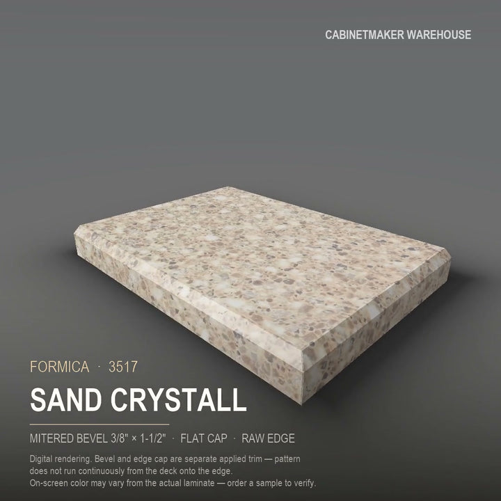 Formica Sand Crystall 3517 laminate on a countertop with a mitered bevel edge