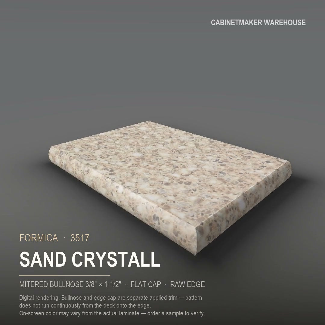 Formica Sand Crystall 3517 laminate on a countertop with a mitered bullnose edge