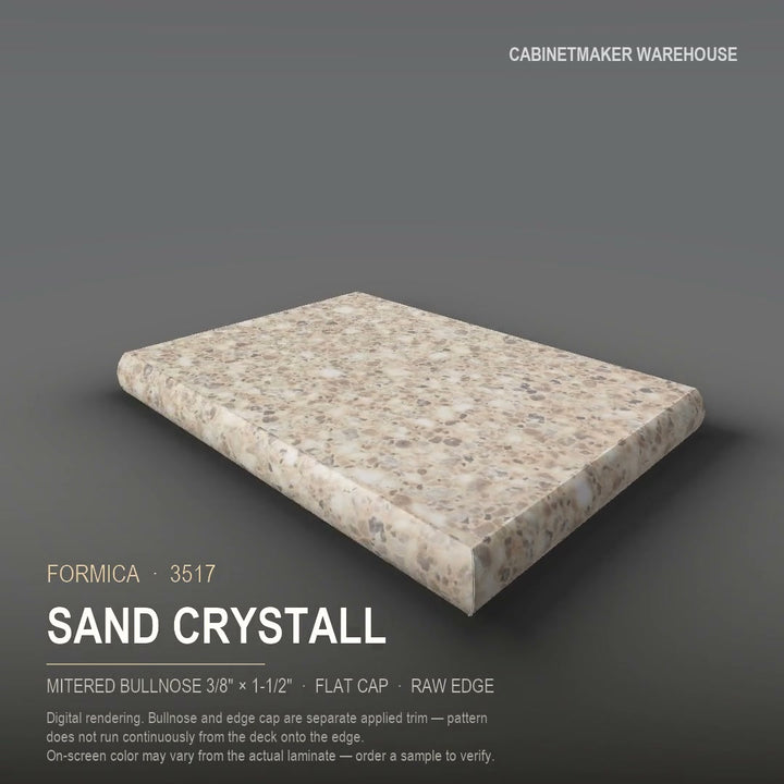 Formica Sand Crystall 3517 laminate on a countertop with a mitered bullnose edge