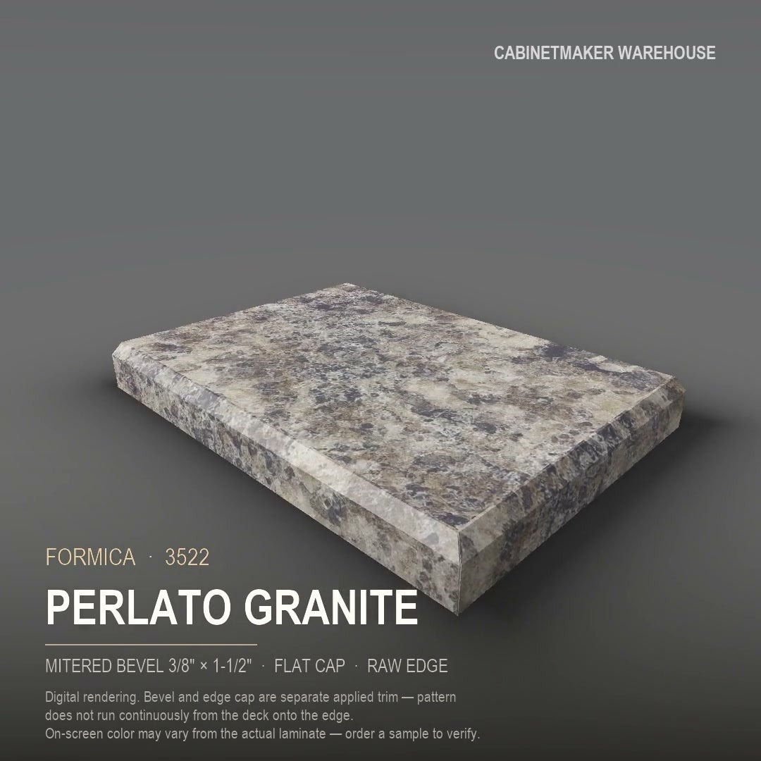 Formica Perlato Granite 3522 laminate on a countertop with a mitered bevel edge