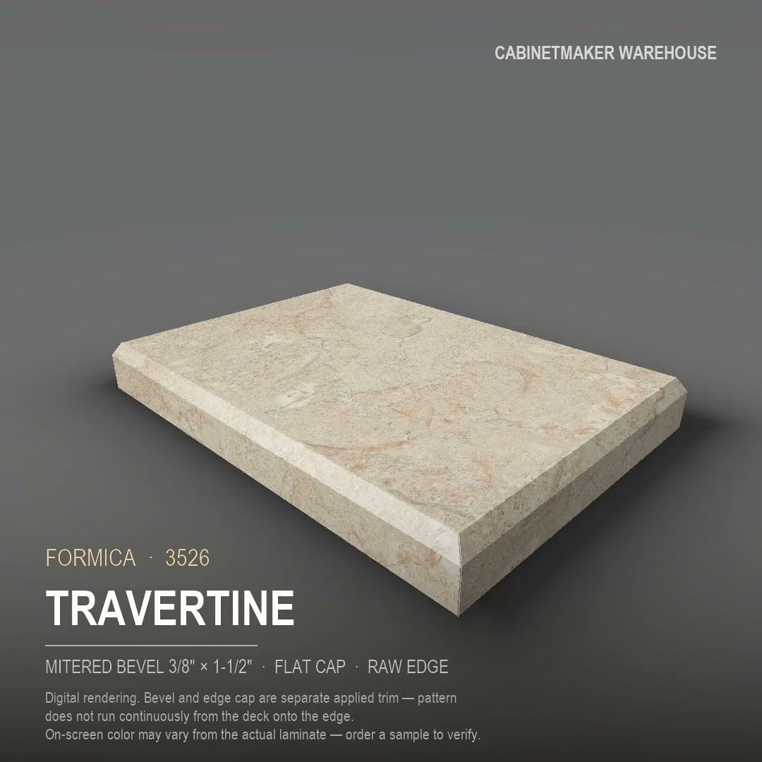 Formica Travertine 3526 laminate on a countertop with a mitered bevel edge