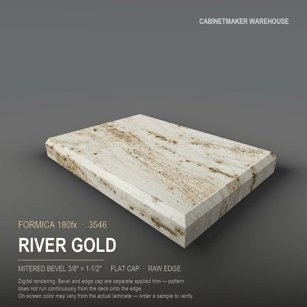 Formica River Gold 3546 laminate on a countertop with a mitered bevel edge