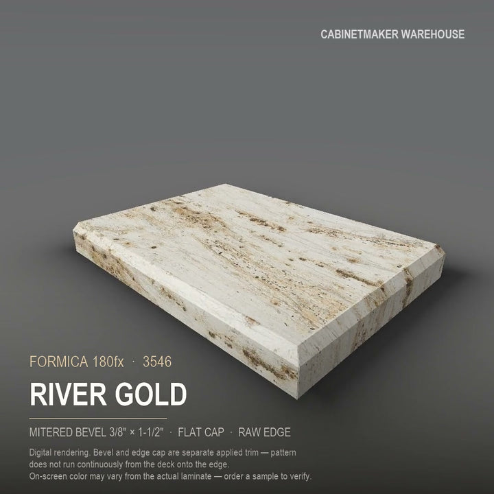 Formica River Gold 3546 laminate on a countertop with a mitered bevel edge