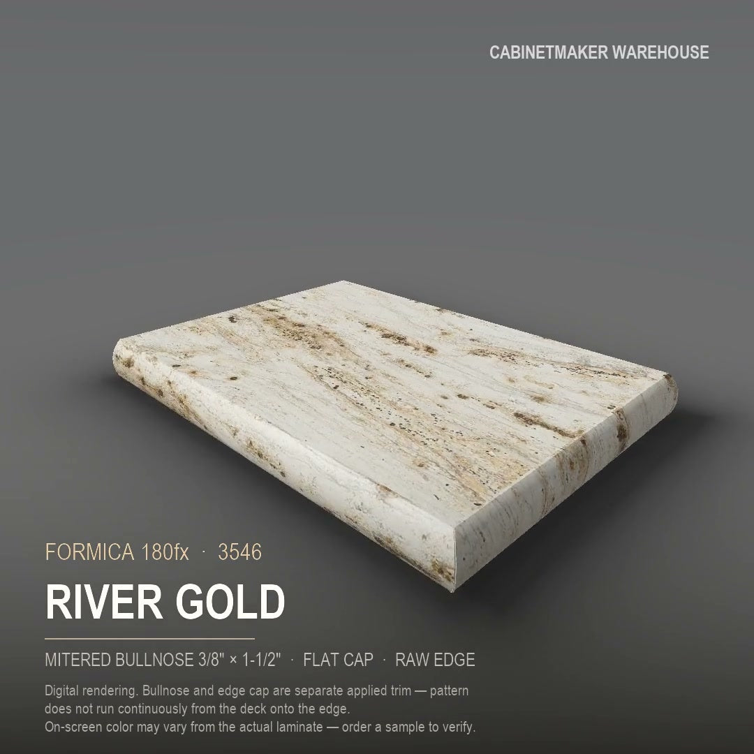 Formica River Gold 3546 laminate on a countertop with a mitered bullnose edge