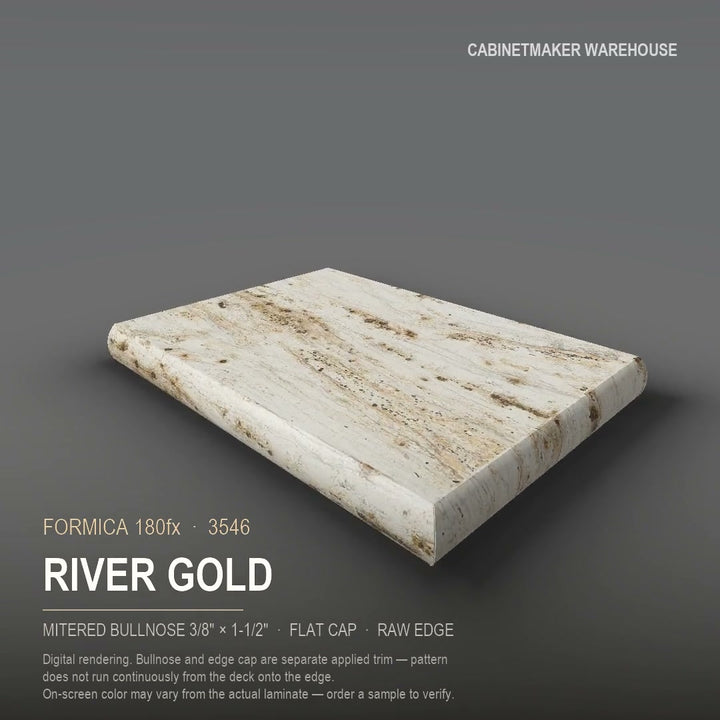 Formica River Gold 3546 laminate on a countertop with a mitered bullnose edge