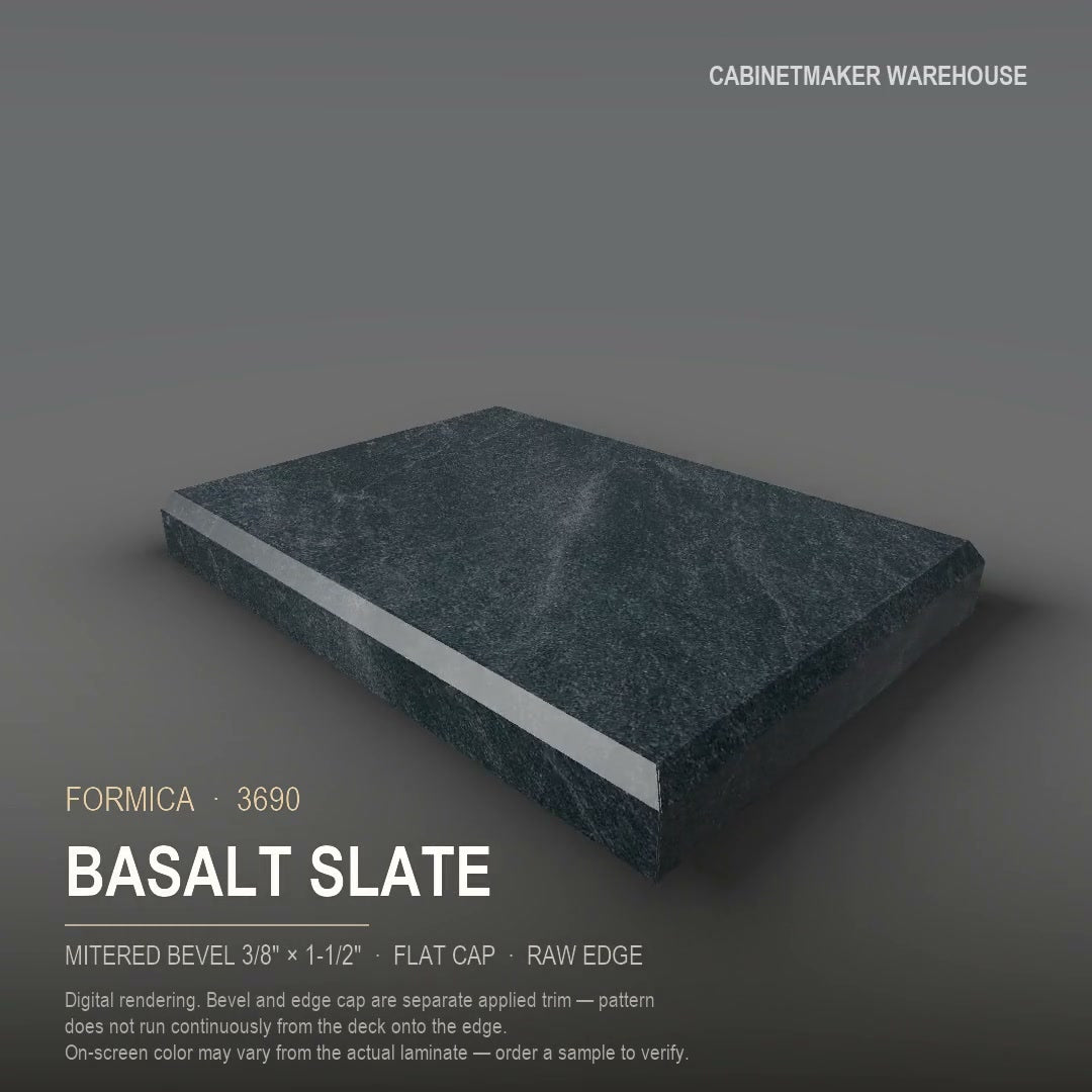 Formica Basalt Slate 3690 laminate on a countertop with a mitered bevel edge