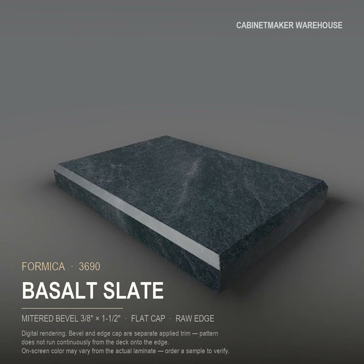 Formica Basalt Slate 3690 laminate on a countertop with a mitered bevel edge