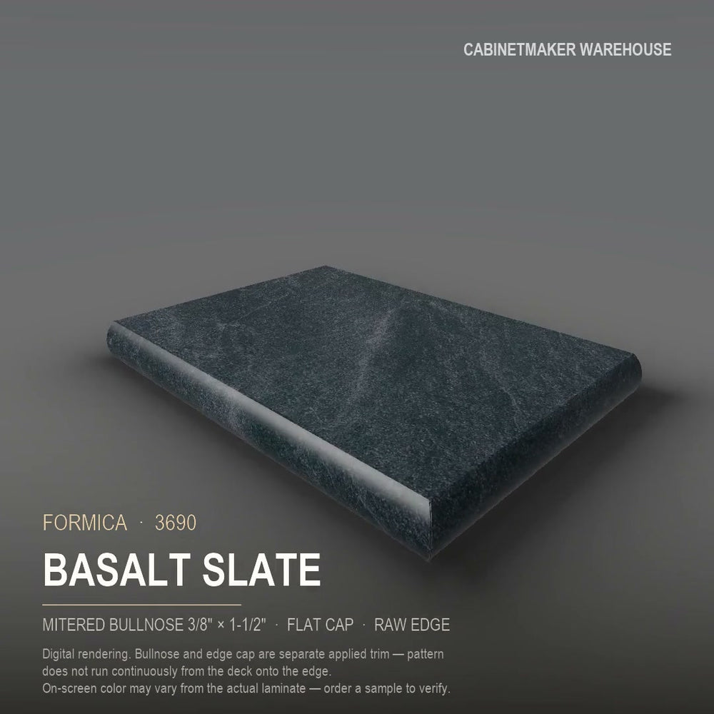Formica Basalt Slate 3690 laminate on a countertop with a mitered bullnose edge