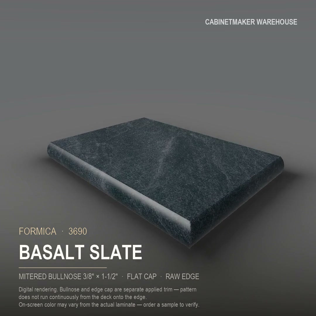 Formica Basalt Slate 3690 laminate on a countertop with a mitered bullnose edge